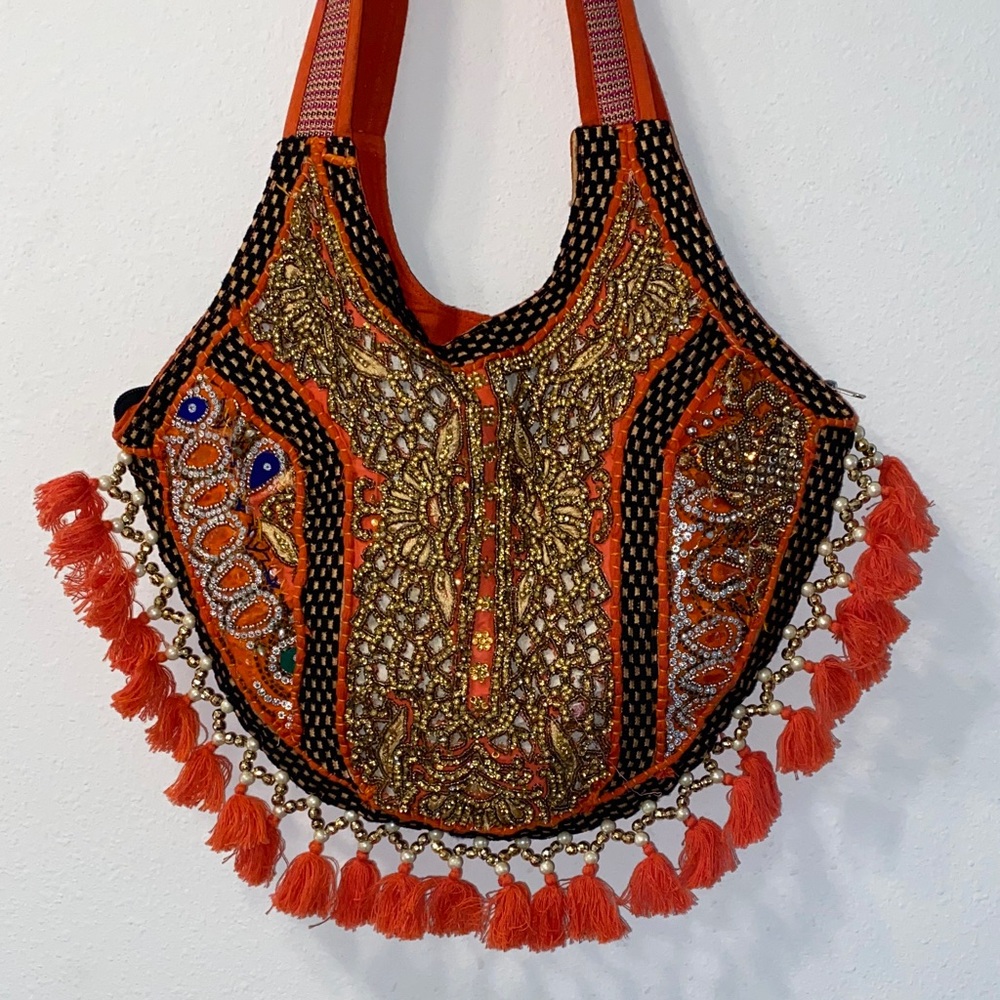 Embroidered Orange Boho Bag